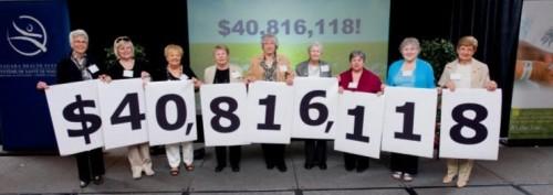 people holding a sign that says $40,816,118