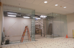 construction of area surrounded by glass walls