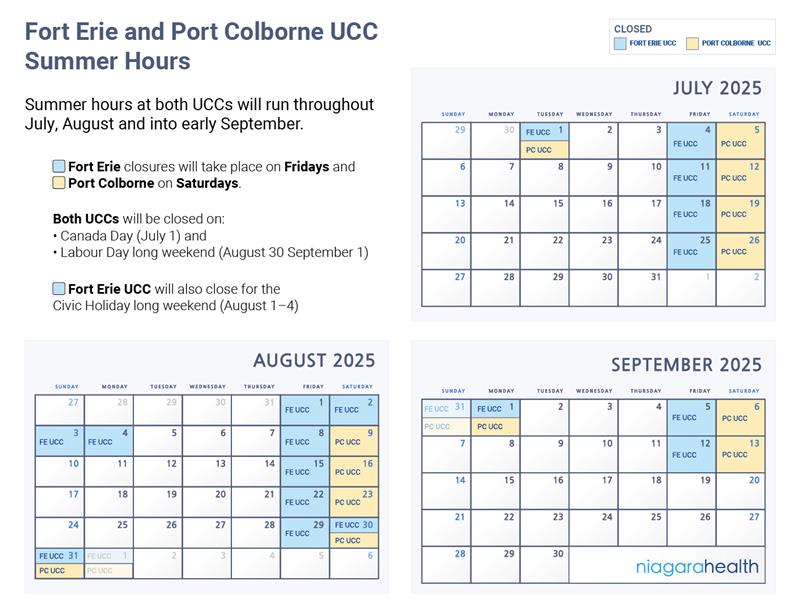 Fort Erie and Port Colborne Urgent Care Centres (UCCs) - Schedule Changes