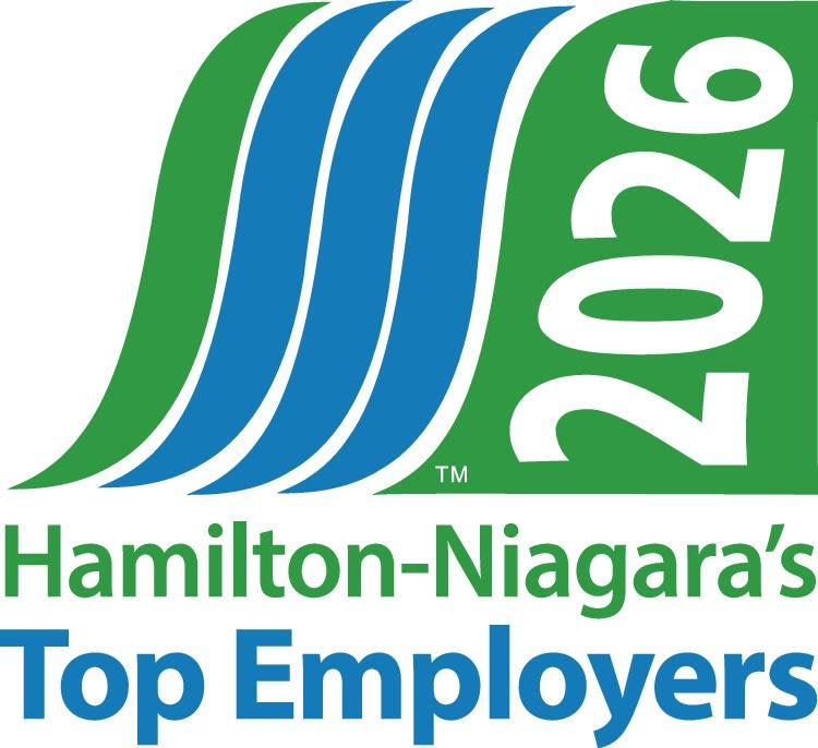 Hamilton-Niagara Top 100 Employers blue and green waterfall logo with the year, 2026