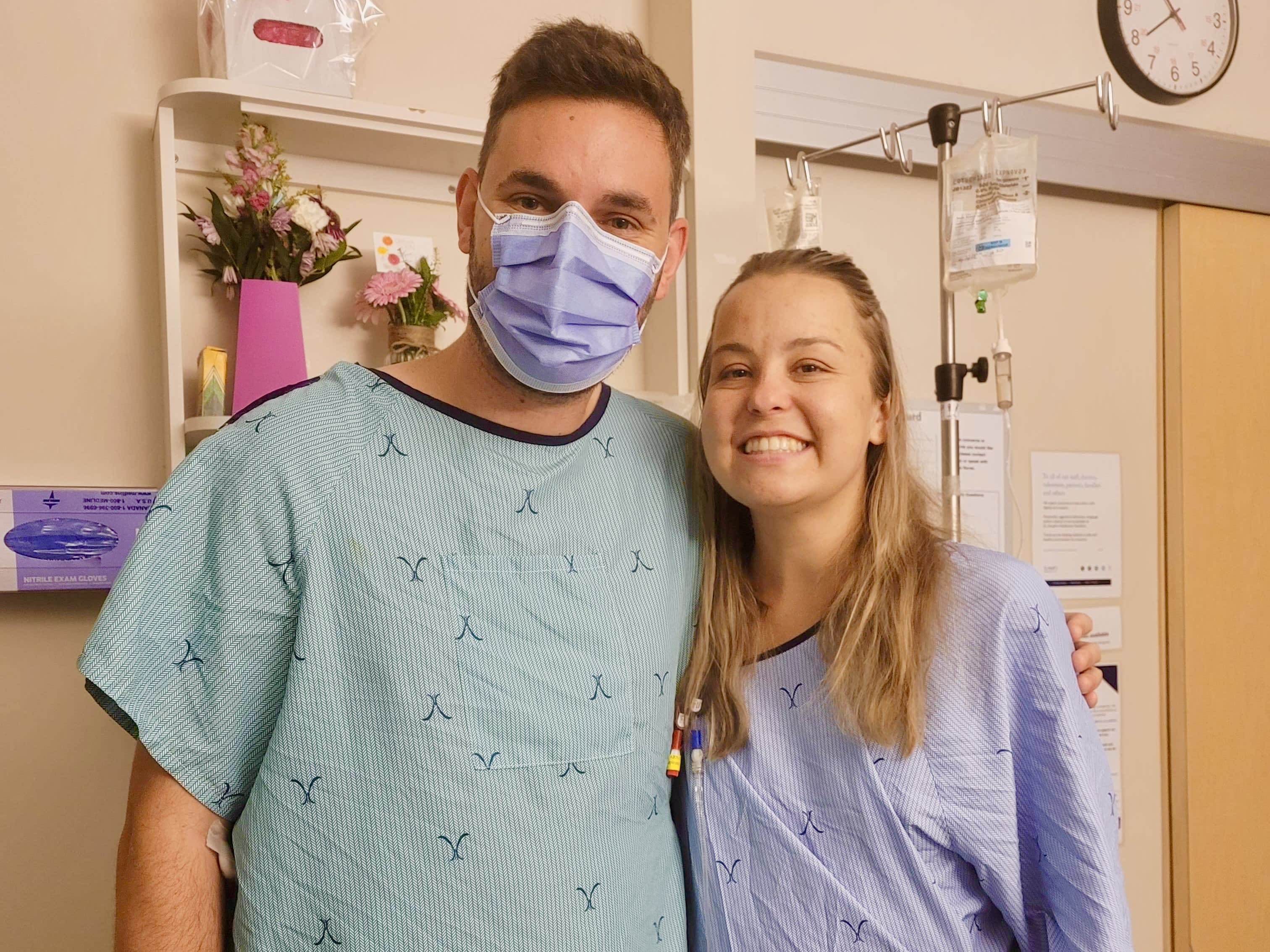 Craig Thompson, left, with his sister-in-law Brittany Smith, right, before their organ transplant surgeries. Thompson donated one of his kidneys to Smith.