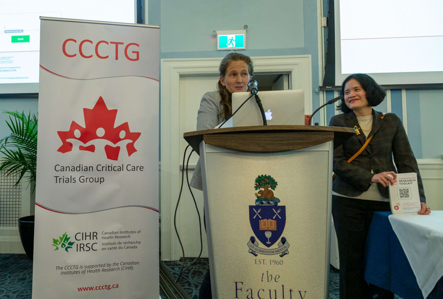 Dr. Alexandra Binnie and Dr. Jennifer Tsang present the Community Hospital Research Program Toolkit at the CCIRNet Symposium on Nov. 28, 2023