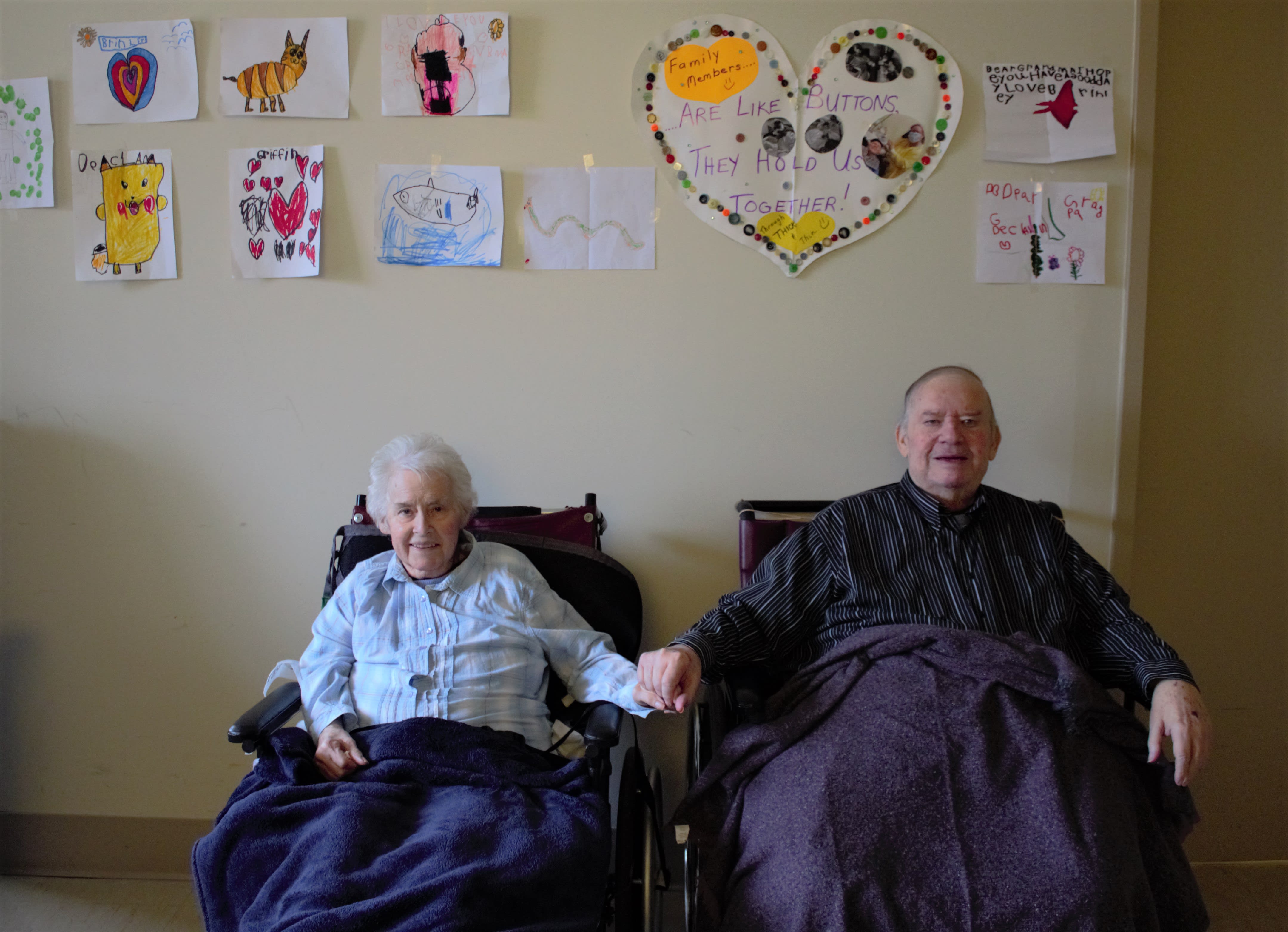 Marilyn and Larry Lanigan hold hands at the Welland Site.