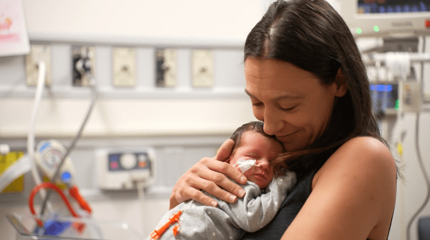 Mother and baby in Neonatal ICU room at Niagara Health