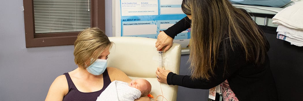 Mother and baby in Neonatal ICU room at Niagara Health