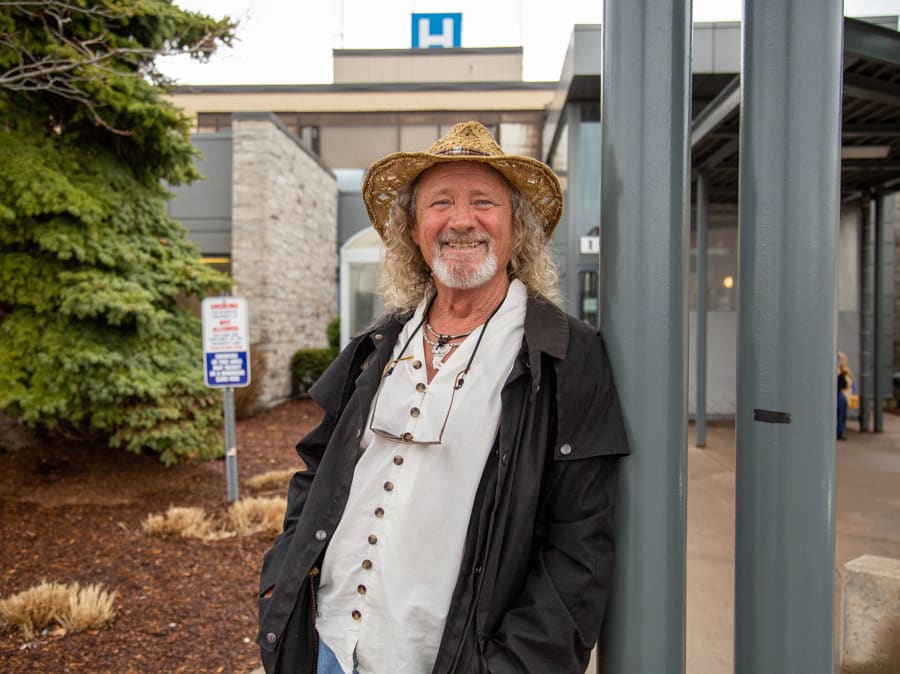 Perry Wintle stands outside the Niagara Falls Hospital. He is a cornea transplant