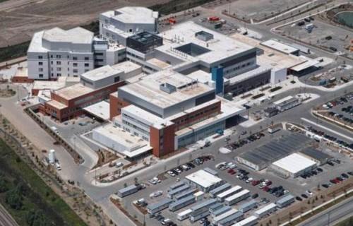 This aerial photo taken at the end of May provides an overview of the trailers in the parking lot.