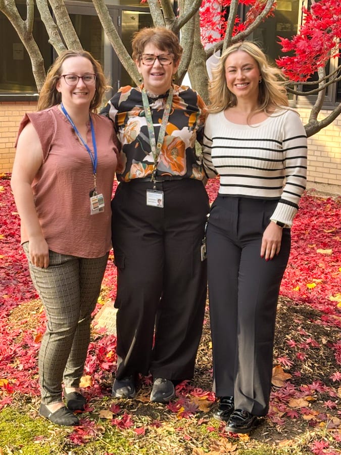 The nurse practitioners on the Niagara Health stroke team in the courtyard at the Niagara Falls Hospital